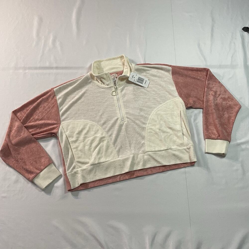 NWT L*Space Best Life Pullover M‎ Primrose Cream Colorblock Terry Cloth Half Zip